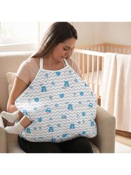 BAYBEE - White/Blue Baby Feeding Pillow with Foldable Breastfeeding Cover