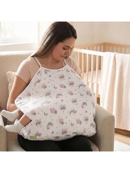 BAYBEE - White/Pink Baby Feeding Pillow with Foldable Breastfeeding Cover