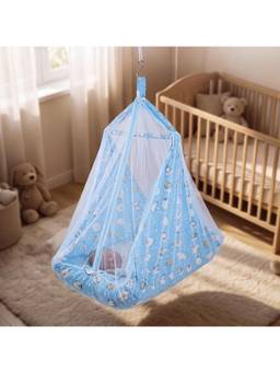 BAYBEE - Blue 2-In-1 Newborn Hanging Swing Cradle with Mosquito Net