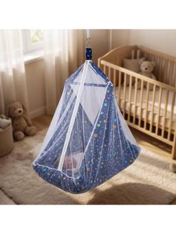 BAYBEE - Dark Blue 2-In-1 Newborn Hanging Swing Cradle with Mosquito Net
