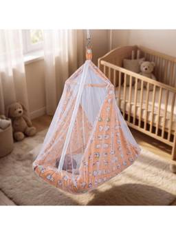 BAYBEE - Orange 2-In-1 Newborn Hanging Swing Cradle with Mosquito Net