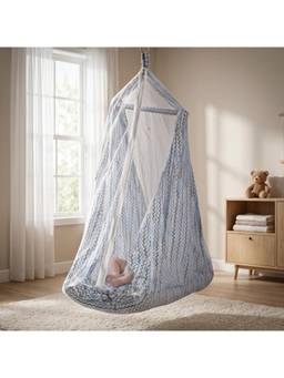 BAYBEE - Blue Lullara Hanging Cradle with Bedding Set and Mosquito Net
