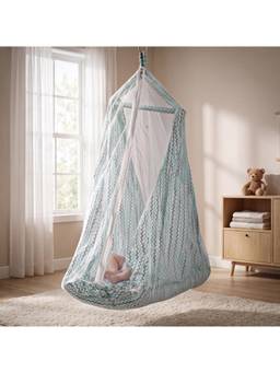 BAYBEE - Green Lullara Hanging Cradle with Bedding Set and Mosquito Net