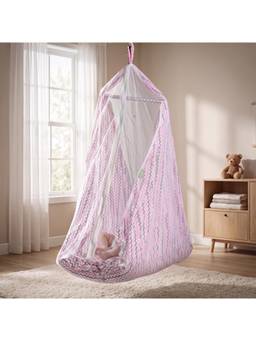 BAYBEE - Pink Lullara Hanging Cradle with Bedding Set and Mosquito Net