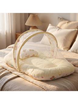 BAYBEE - Beige Muslin Cotton Baby Bedding Set with Mosquito Net