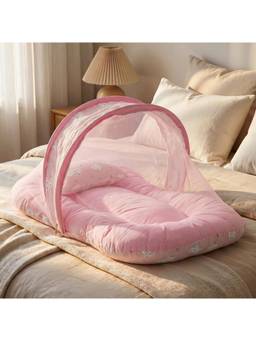 BAYBEE - Pink Muslin Cotton Baby Bedding Set with Mosquito Net
