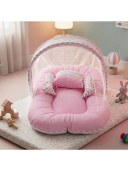 BAYBEE - Pink Baby Bedding Set with Mosquito Net and Neck Pillow