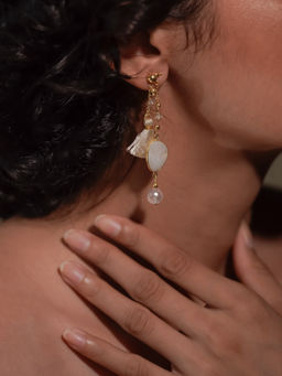 Divas Mantra - 92.5 Sterling Silver Stone & Tassels Earrings with Pink Chalcedony and Mother of Pearl