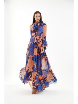 KoAi - Blue and Orange Floral Long Dress
