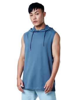 The Souled Store - Original Solids- Denim Blue Colour Polycotton Hooded Vests In Blue