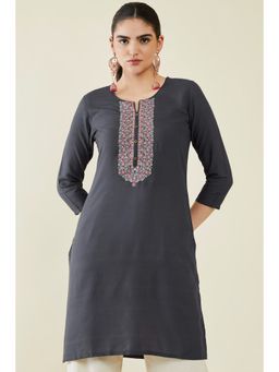 Soch - Women Grey Rayon Embroidered Kurta