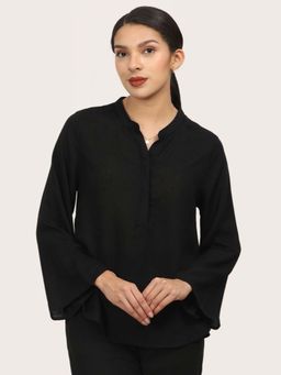 Saltpetre - Women Black Mandarin Neck Bell Sleeve Tunic