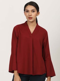 Saltpetre - Women Maroon Bell Sleeve V Neck Top