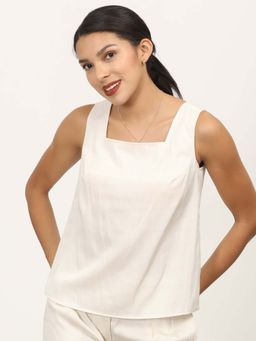Saltpetre - Women Cream Square Neck Sleeveless Top