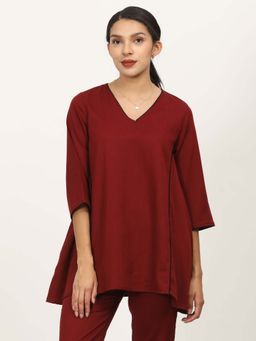 Saltpetre - Women Maroon V-Neck A-Line Tunic