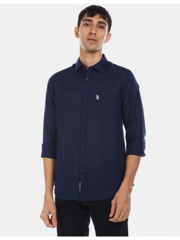 U.S. POLO ASSN. - Blue Solid Tailored Fit Shirt