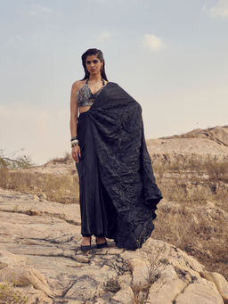 RENASCI - Women Ebony Drift Saree with Stitched Blouse