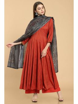 Soch - Women Red Self Design Suit (Set of 3)