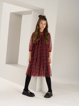 ANGEL & ROCKET - Printed Mesh Tartan Spot Dress
