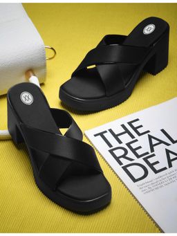 Twenty Dresses by Nykaa Fashion - Womens Black Cross Strap Block Sandal Heels