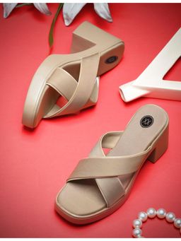 Twenty Dresses by Nykaa Fashion - Womens Beige Cross Strap Block Sandal Heels