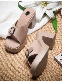 Twenty Dresses by Nykaa Fashion - Womens Beige Buckle Strap Slip On Block Sandal Heels