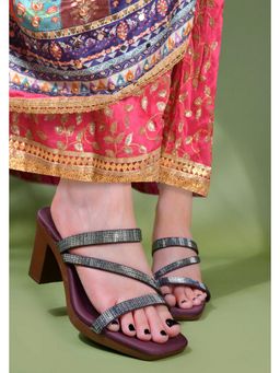 Twenty Dresses by Nykaa Fashion - Womens Wine Stylish Triple Strap Block Sandal Heels
