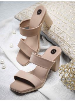 Twenty Dresses by Nykaa Fashion - Womens Beige Double Strap Block Sandal Heels