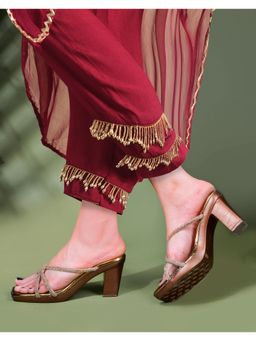 Twenty Dresses by Nykaa Fashion - Womens Copper Glamorous Multi-Strap Block Sandal Heels