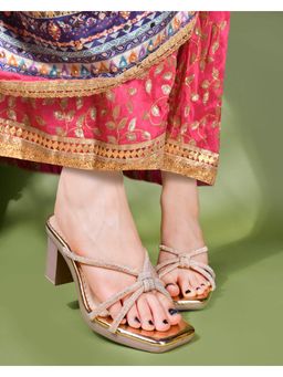 Twenty Dresses by Nykaa Fashion - Womens Peach Glamorous Multi-Strap Block Sandal Heels