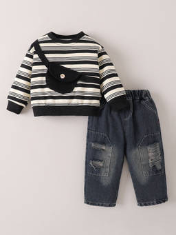 Hopscotch - Striped Sweatshirt And Jeans