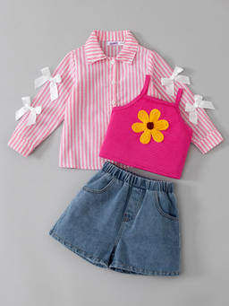 Hopscotch - Striped Floral Applique Short Set