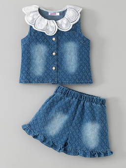 Hopscotch - Ruffled Denim Short Set