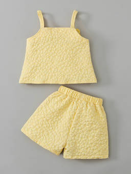 Hopscotch - Floral Applique Textured Blouse And Shorts
