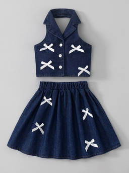 Hopscotch - Bow Applique Denim Co-Ord Set
