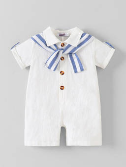 Hopscotch - Collared Romper With Sailor Neckerchief