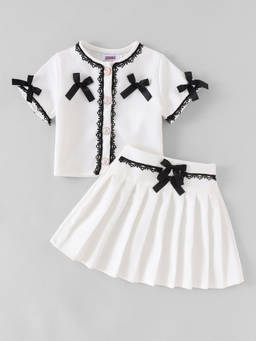 Hopscotch - Bow Applique Lace Skirt Set