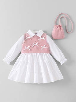 Hopscotch - Bow Applique Collared Dress