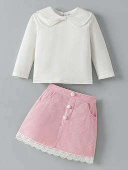 Hopscotch - Peter Pan Collar Blouse And Textured Skirt