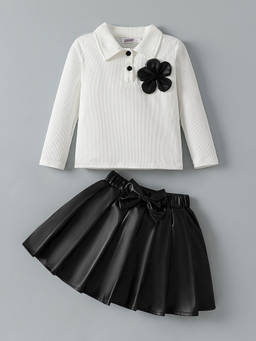Hopscotch - Floral And Bow Applique Skirt Set