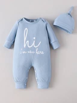 Hopscotch - Textured Romper With Hat