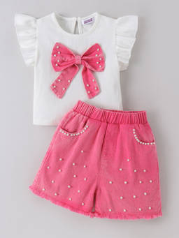 Hopscotch - Bow Applique Blouse And Shorts