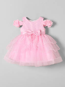 Hopscotch - Bow Applique Ruffled Dress