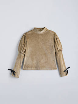 Hopscotch - Bow Applique Puff Sleeves T-Shirt