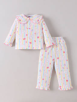 Hopscotch - Striped Collared T-Shirt And Pajama