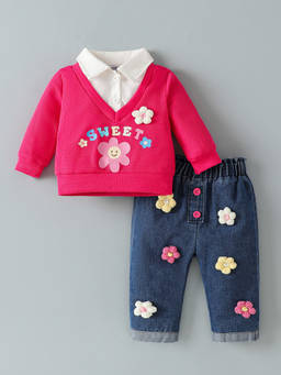 Hopscotch - Floral Applique Jeans Set