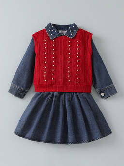 Hopscotch - Pearl Collared Textured Skirt Set