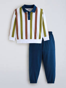 Hopscotch - Striped Cotton Sweatshirt And Pant Set