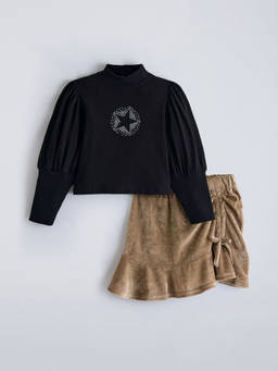 Hopscotch - Bow Applique Ruffle Skirt Set