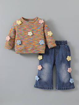 Hopscotch - Floral Applique Top And Jeans